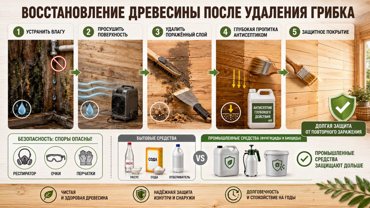 Восстановление древесины после удаления грибка